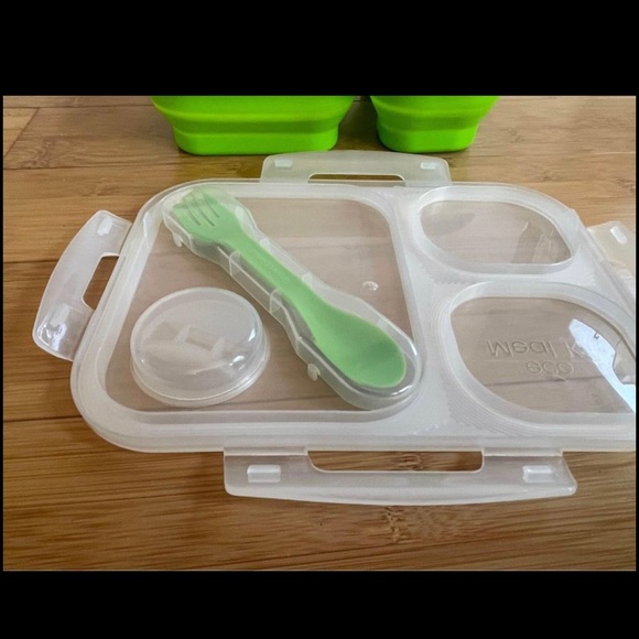Large 3-Compartment Eco Silicone Collapsible Meal Kit Lunch Box Green leak proof - Picture 5 of 9